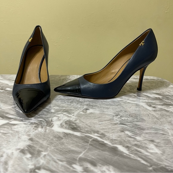 Tory Burch Penelope 85MM Cap Toe Pump Heels Size US 6 Ink Navy Perfect Black - Picture 10 of 15